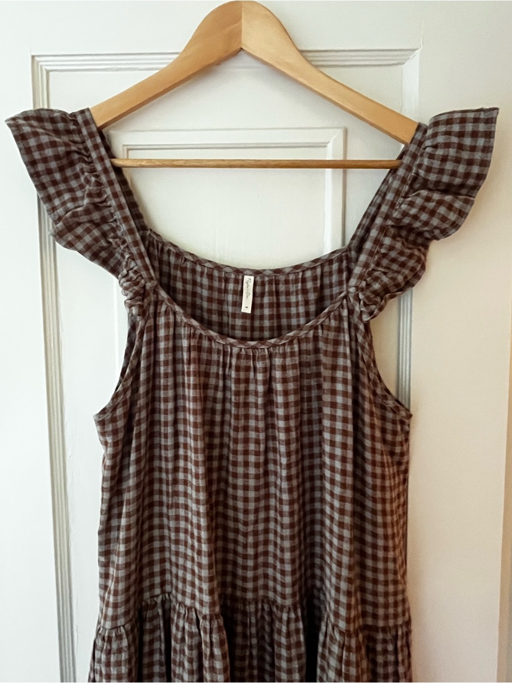 Rylee + Cru Brown & Cream Gingham Tiered Maxi Dress - Picture 2 of 6